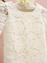 Knee Length Long Sleeve Column Flower Girl Dress with Lace Jewel Neck