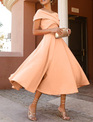 A-Line Cocktail Dresses Elegant Dress Tea Length Sleeveless Off Shoulder Fall Wedding Guest  Fabric with Ruched 2025