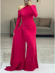 Sheath / Column Minimalist Elegant Wedding Guest Formal Evening Dress One Shoulder Long Sleeve Floor Length  Fabric with Sleek Ruched 2025
