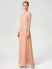 Aimishang Sheath / Column Mother of the Bride Dress Formal Vintage Inspired Jewel Neck Ankle Length Chiffon Beaded Lace Short Sleeve No with Lace Beading