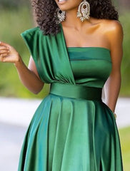 A-Line Cocktail Dresses Plus Size Dress Wedding Guest Party Wear Ankle Length Sleeveless One Shoulder Charmeuse with Pleats 2025