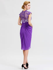 Aimishang  Sheath / Column V Neck Asymmetrical Chiffon / Lace Mother of the Bride Dress with Sash / Ribbon / Pleats / Beautiful Back / See Through