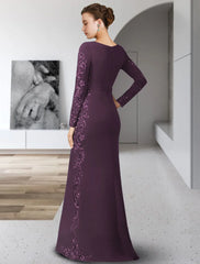 Aimishang  Sheath / Column Mother of the Bride Dress Formal Wedding Guest Party Elegant Scoop Neck Floor Length Chiffon Lace Long Sleeve with Sash / Ribbon Appliques
