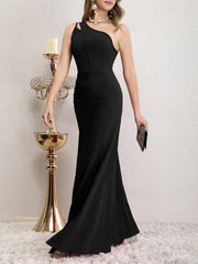 Tight corset pleated shoulder long gown evening dresses