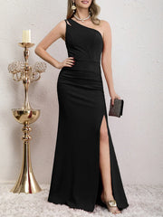 Tight corset pleated shoulder long gown evening dresses
