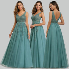 Lace Appliques Sleeveless Long Evening Prom Dress Online