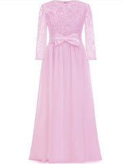 Lace Bow Jewel Neck Long Length Sheath Column Flower Girl Dress