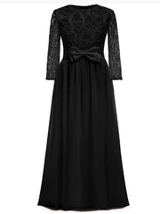 Lace Bow Jewel Neck Long Length Sheath Column Flower Girl Dress