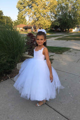 Lace-Embellished Square Neckline Sleeveless Ball Gown Flower Girl Dress