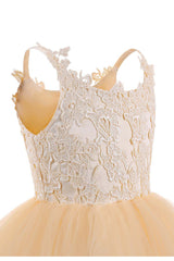 Lace-Embellished Square Neckline Sleeveless Ball Gown Flower Girl Dress