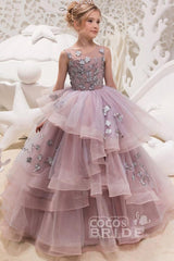 Lace Sleeveless Scoop Neck Ball Gown Flower Girl Dress