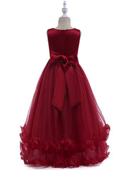 Lace Tulle Sleeveless Jewel Flower Girl Dress with Crystals