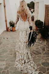 Sheath Long Sleeve Beach Lace Bridal Dress Boho Summer Wedding Dress