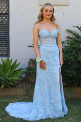 2024 Long Corset Yellow Prom Dresses Mermaid Sweetheart with Appliques