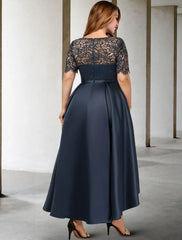 Aimishang A-Line Mother of the Bride Dresses Plus Size Hide Belly Curve Elegant Dress Formal Asymmetrical Short Sleeve Jewel Neck Satin with Pleats