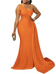 Mermaid / Trumpet Party Dresses Elegant Dress Wedding Guest Semi Formal Sweep / Brush Train Sleeveless One Shoulder Spandex with Ruched Slit