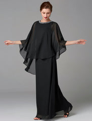 Aimishang  A-Line Mother of the Bride Dress Wedding Guest Plus Size Elegant Jewel Neck Floor Length Chiffon Sleeveless with Beading Fall