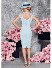 Aimishang  Two Piece Sheath / Column Mother of the Bride Dress Wedding Guest Church Plunging Neck Knee Length Satin Lace Half Sleeve Short Jacket Dresses with Lace Split Front Crystal Brooch