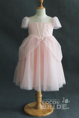 Light Blue Short Sleeves Ball Gown Dress with Scoop Neck
