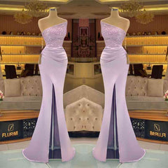 Light Purple Sequined Slit Mermaid Prom Dress