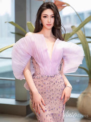 Lilac Sheer Beaded Prom Dresses Off the Shoulder Sweetheart Formal Dresses 20218