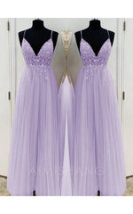 Aimishang A-Line Elegant Beading Tulle Spaghetti Straps Sleeveless Floor-Length Prom Dresses