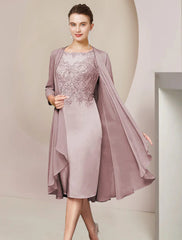 Aimishang Two Piece Sheath / Column Mother of the Bride Dress Formal Wedding Guest Elegant Scoop Neck Knee Length Chiffon Lace Half Sleeve Jacket Dresses with Appliques