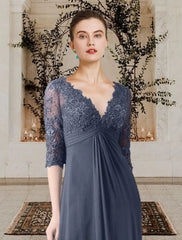 Aimishang  A-Line Mother of the Bride Dress Elegant V Neck Sweep / Brush Train Chiffon Lace Half Sleeve with Appliques