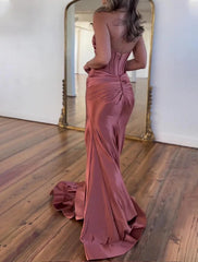 Aimishang A-Line Prom Dresses Elegant Dress Formal Floor Length Sleeveless Strapless Satin with Ruched Slit Sexy Evening Dress