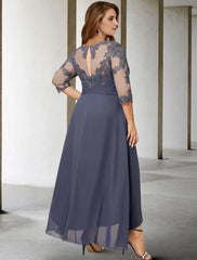 Aimishang A-Line Mother of the Bride Dresses Plus Size Hide Belly Curve Elegant Fall Wedding Guest Dress Formal Asymmetrical 3/4 Length Sleeve Jewel Neck Chiffon with Pleats Ruched Appliques