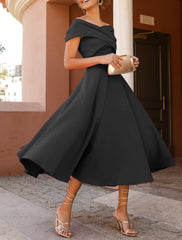 A-Line Cocktail Dresses Elegant Dress Tea Length Sleeveless Off Shoulder Fall Wedding Guest  Fabric with Ruched 2025