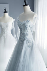 A-Line Tulle Lace Long Prom Dresses, Evening Party Dresses