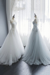 A-Line Tulle Lace Long Prom Dresses, Evening Party Dresses