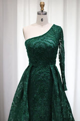 Long Mermaid One Shoulder Tulle Tulle Formal Prom Dress with Appliques Lace