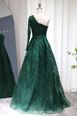 Long Mermaid One Shoulder Tulle Tulle Formal Prom Dress with Appliques Lace