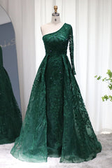 Long Mermaid One Shoulder Tulle Tulle Formal Prom Dress with Appliques Lace