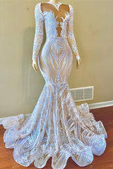 Long Mermaid V-neck Lace Formal Prom Dress with Sleeves