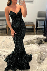 Long Mermaid V-Neck Sequins Backless Formal Prom Dress