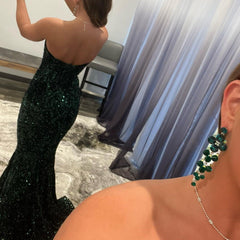 Long Mermaid V-Neck Sequins Backless Formal Prom Dress