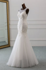 Long Mermaid Wedding Dress with Lace and Tulle - Popular Jewel