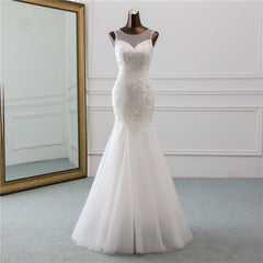 Long Mermaid Wedding Dress with Lace and Tulle - Popular Jewel