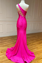 Long One Shoulder Mermaid Evening Dress with Split Sash