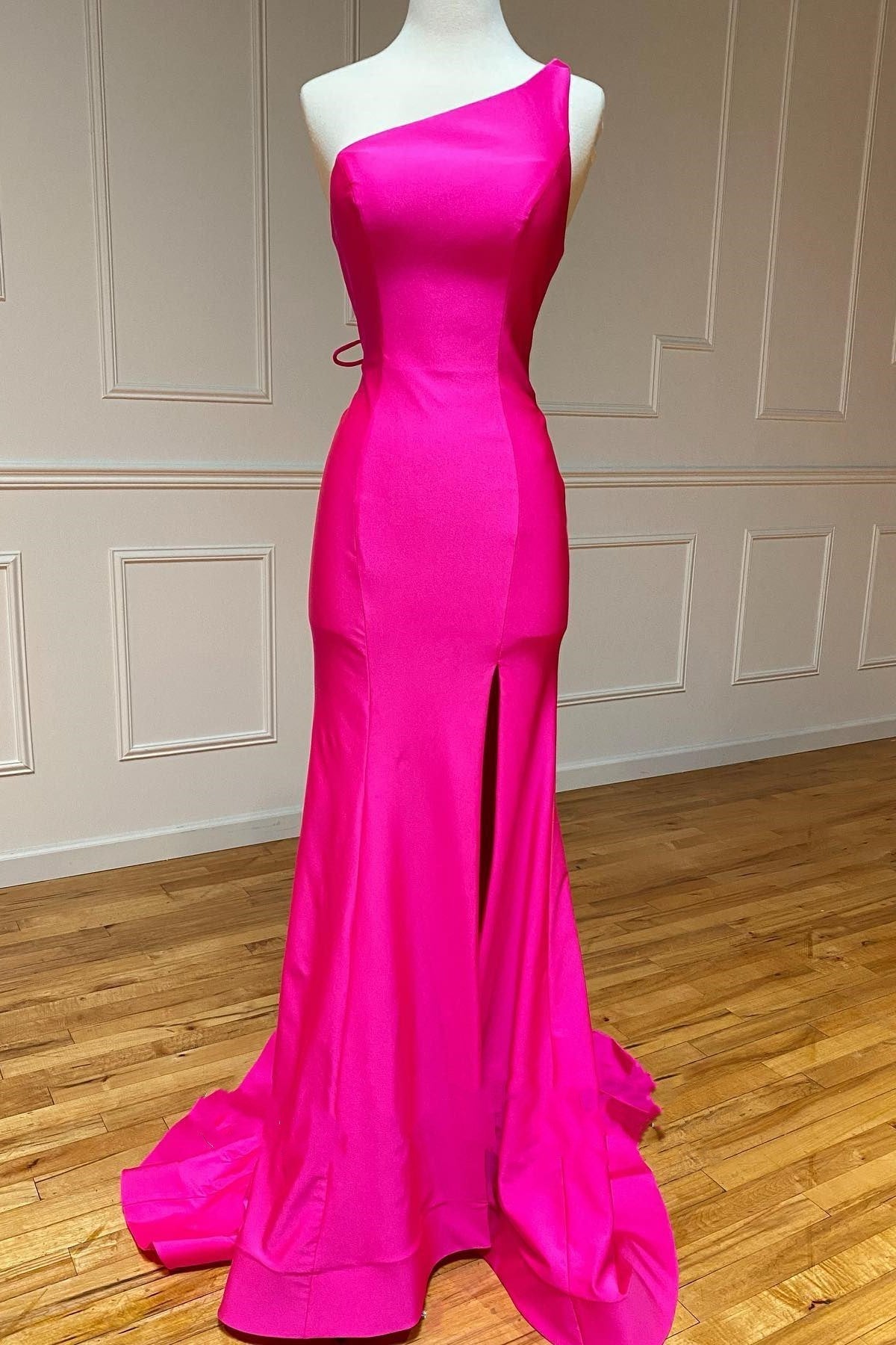 Long One Shoulder Mermaid Evening Dress with Split Sash