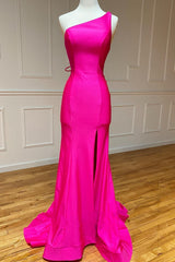 Long One Shoulder Mermaid Evening Dress with Split Sash