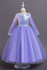 Long Sleeve Flower Girl Dress with Sequins for a Tea Length Look