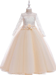Long Sleeve Flower Girl Dresses with Butterfly Design & Beading