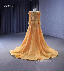 Long Sleeve Gold Wedding Dresses Removable Overskirt Pageant Dress 222138