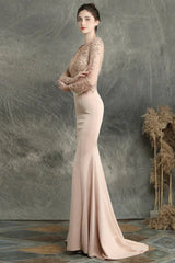 Long Sleeve Lace Appliques Mermaid Evening Prom Dress Online