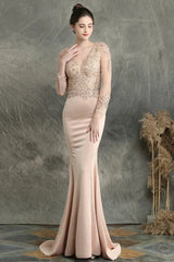 Long Sleeve Lace Appliques Mermaid Evening Prom Dress Online
