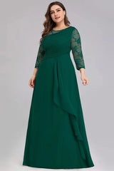 Long Sleeve Plus Size Prom Dress With Lace Long Chiffon Evening Gowns